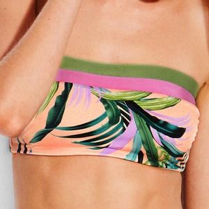New Seafolly Womens 4 XS Las Palmas Peach Tube Top Reversible Tropical